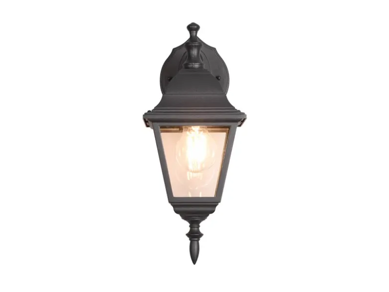 Außenwandleuchte Laterne hängend, Aluminium Schwarz mit E27 LED, Höhe 34cm