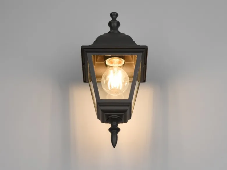 Außenwandleuchte Laterne hängend, Aluminium Schwarz mit E27 LED, Höhe 34cm