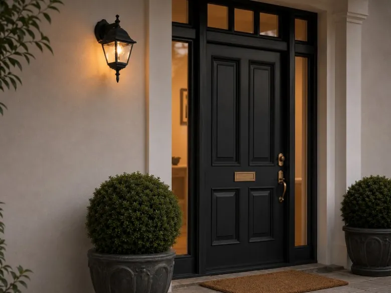 Außenwandleuchte Laterne hängend, Aluminium Schwarz mit E27 LED, Höhe 34cm