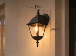 Außenwandleuchte Laterne hängend, Aluminium Schwarz mit E27 LED, Höhe 34cm
