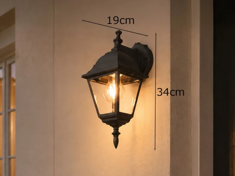 Außenwandleuchte Laterne hängend, Aluminium Schwarz mit E27 LED, Höhe 34cm