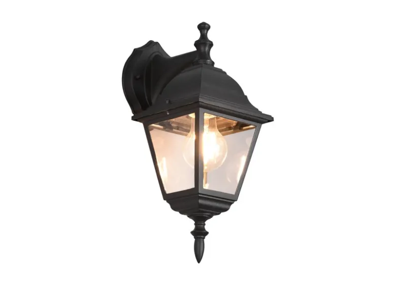 Außenwandleuchte Laterne hängend, Aluminium Schwarz mit E27 LED, Höhe 34cm