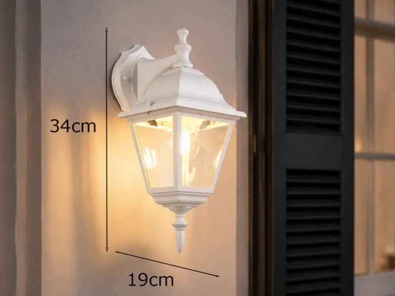 Außenwandleuchte Laterne hängend, Aluminium Weiß mit E27 LED, Höhe 34cm