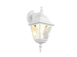 Außenwandleuchte Laterne hängend, Aluminium Weiß mit E27 LED, Höhe 34cm