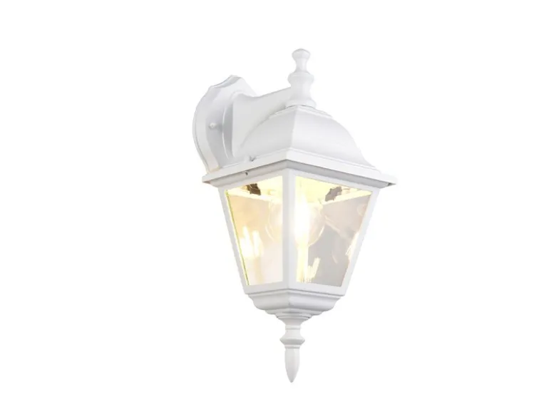 Außenwandleuchte Laterne hängend, Aluminium Weiß mit E27 LED, Höhe 34cm