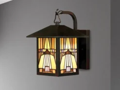 Außenwandleuchte Laterne im Tiffany Design, Höhe 29cm mit E27 LED