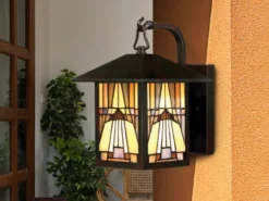 Außenwandleuchte Laterne im Tiffany Design, Höhe 29cm mit E27 LED