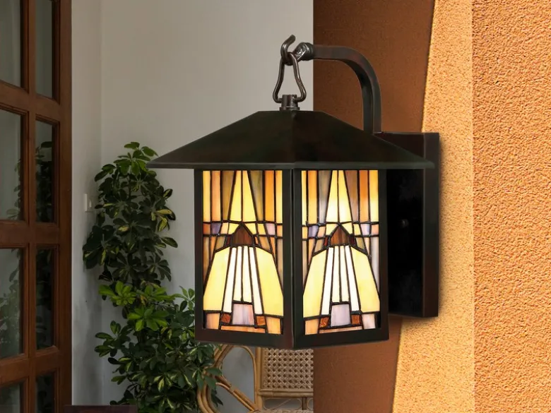 Außenwandleuchte Laterne im Tiffany Design, Höhe 29cm mit E27 LED
