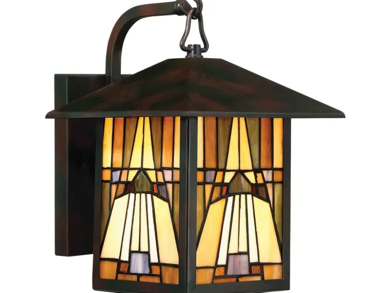 Außenwandleuchte Laterne im Tiffany Design, Höhe 31cm mit E27 LED