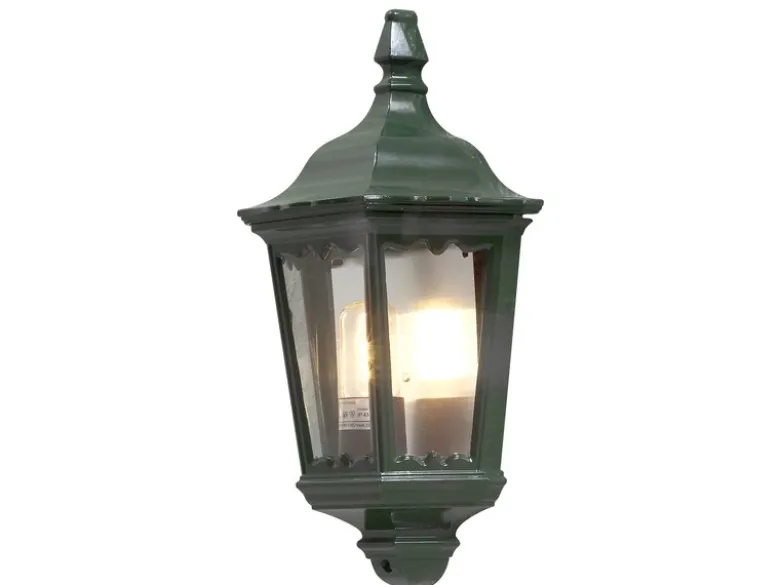 Außenwandleuchte Laternen Halbschale, E27, Aluminium Grün, Höhe 44,5cm