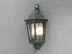 Außenwandleuchte Laternen Halbschale, E27, Aluminium Grün, Höhe 44,5cm