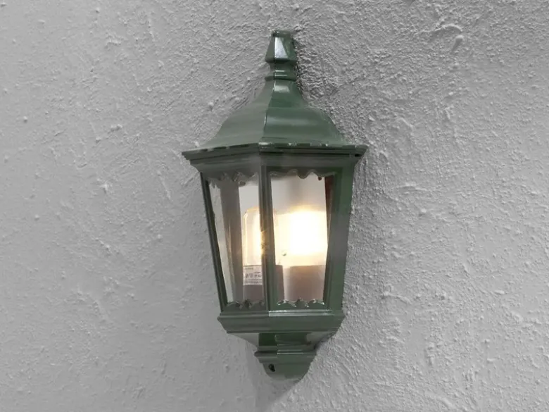 Außenwandleuchte Laternen Halbschale, E27, Aluminium Grün, Höhe 44,5cm
