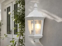 Außenwandleuchte Laternen Halbschale, E27, Aluminium Weiß, Höhe 44,5cm