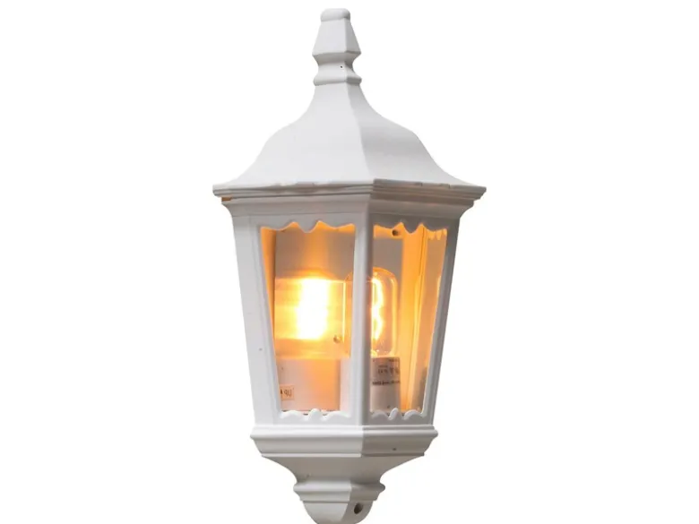 Außenwandleuchte Laternen Halbschale, E27, Aluminium Weiß, Höhe 44,5cm