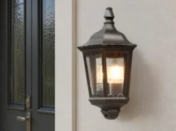 Außenwandleuchte Laternen Halbschale, E27, Aluminium Schwarz, Höhe 44,5cm