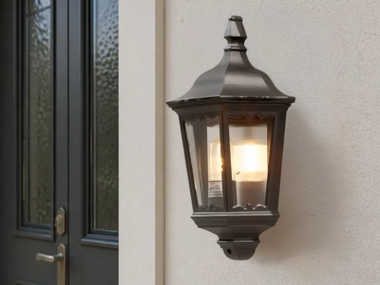 Außenwandleuchte Laternen Halbschale, E27, Aluminium Schwarz, Höhe 44,5cm