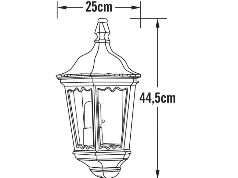 Außenwandleuchte Laternen Halbschale, E27, Aluminium Schwarz, Höhe 44,5cm