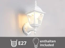 Außenwandleuchte Laterne stehend, Aluminium Weiß mit E27 LED, Höhe 34cm
