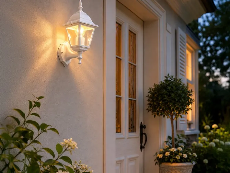 Außenwandleuchte Laterne stehend, Aluminium Weiß mit E27 LED, Höhe 34cm