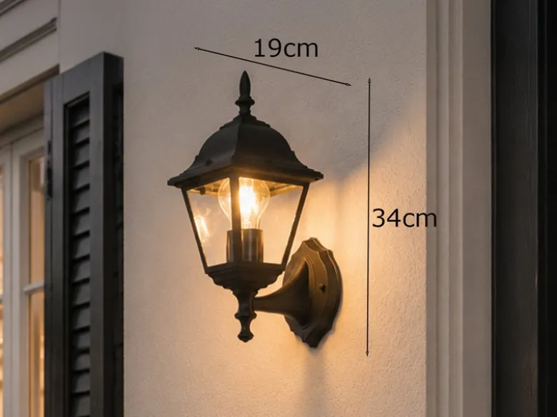 Außenwandleuchte Laterne stehend, Aluminium Schwarz mit E27 LED, Höhe 34cm