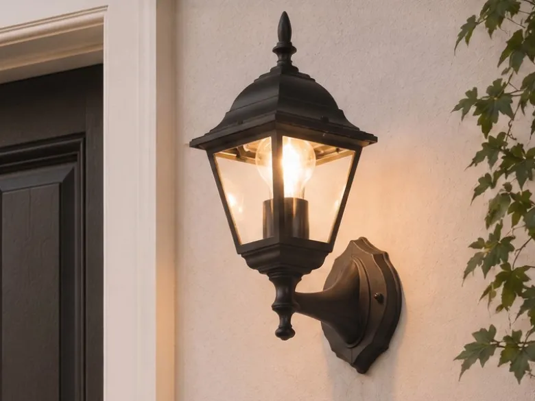Außenwandleuchte Laterne stehend, Aluminium Schwarz mit E27 LED, Höhe 34cm