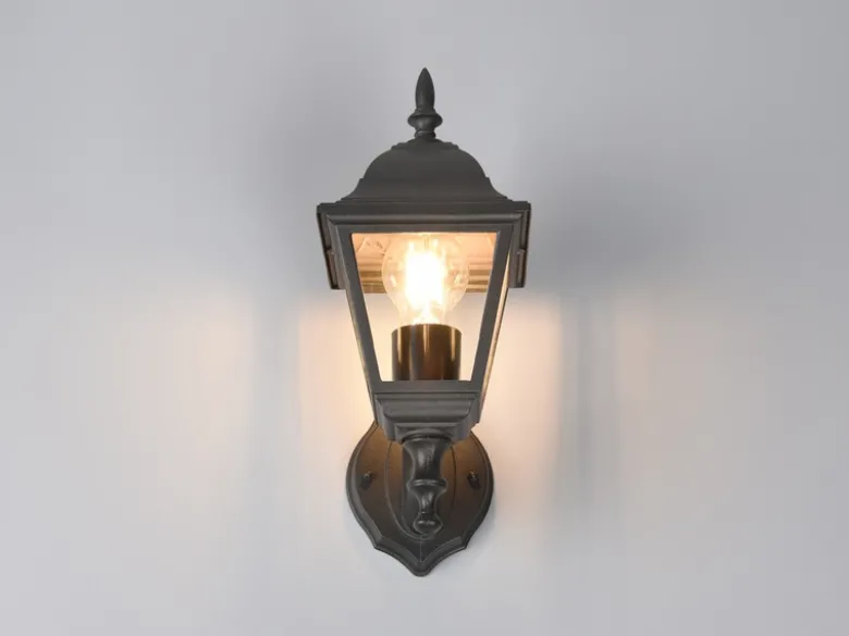 Außenwandleuchte Laterne stehend, Aluminium Schwarz mit E27 LED, Höhe 34cm