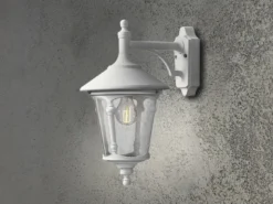 Außenwandleuchte LED Laterne hängend Aluminium Weiß, Höhe 44cm