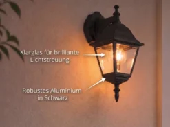 Außenwandleuchte LIVENZA Laterne hängend Aluminium Schwarz, Höhe 34cm