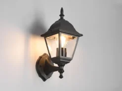 Außenwandleuchte LIVENZA Laterne stehend, Aluminium Schwarz, Höhe 34cm