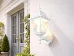 Außenwandleuchte LIVENZA Laterne stehend, Aluminium Weiß, Höhe 34cm