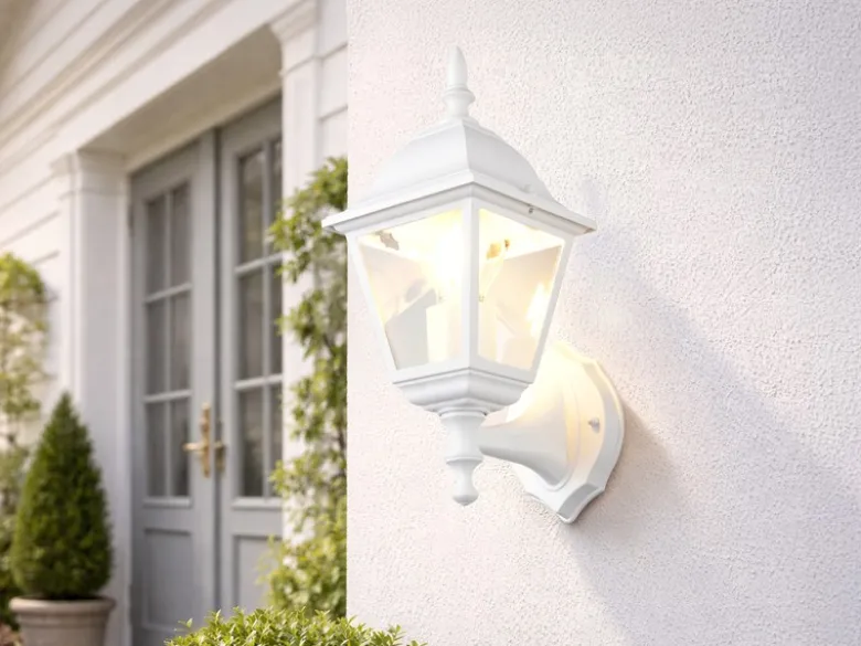 Außenwandleuchte LIVENZA Laterne stehend, Aluminium Weiß, Höhe 34cm