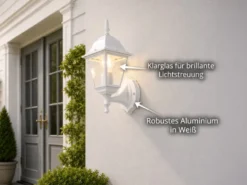 Außenwandleuchte LIVENZA Laterne stehend, Aluminium Weiß, Höhe 34cm