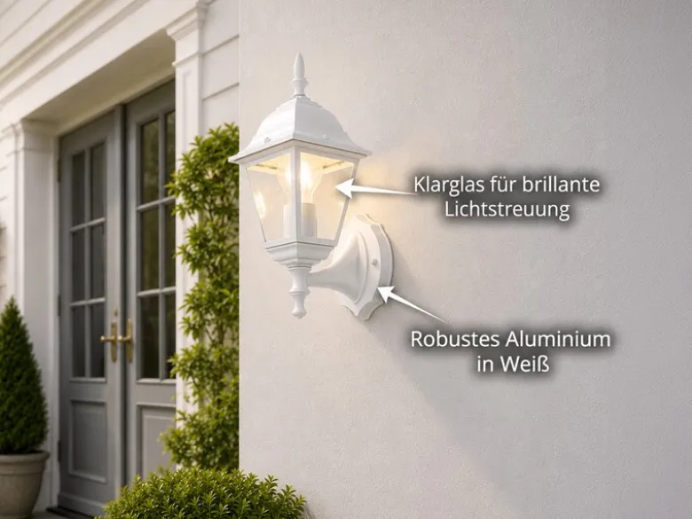 Außenwandleuchte LIVENZA Laterne stehend, Aluminium Weiß, Höhe 34cm