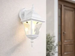 Außenwandleuchte LIVENZA Laterne hängend Aluminium Weiß, Höhe 34cm