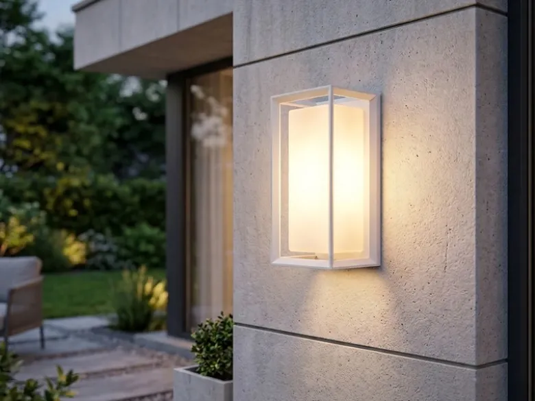 Außenwandleuchte LOGANA Laterne aus Aluminium in Weiß, Höhe 25cm