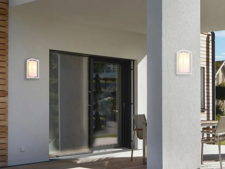 Außenwandleuchte LOGANA Laterne aus Aluminium in Weiß, Höhe 25cm