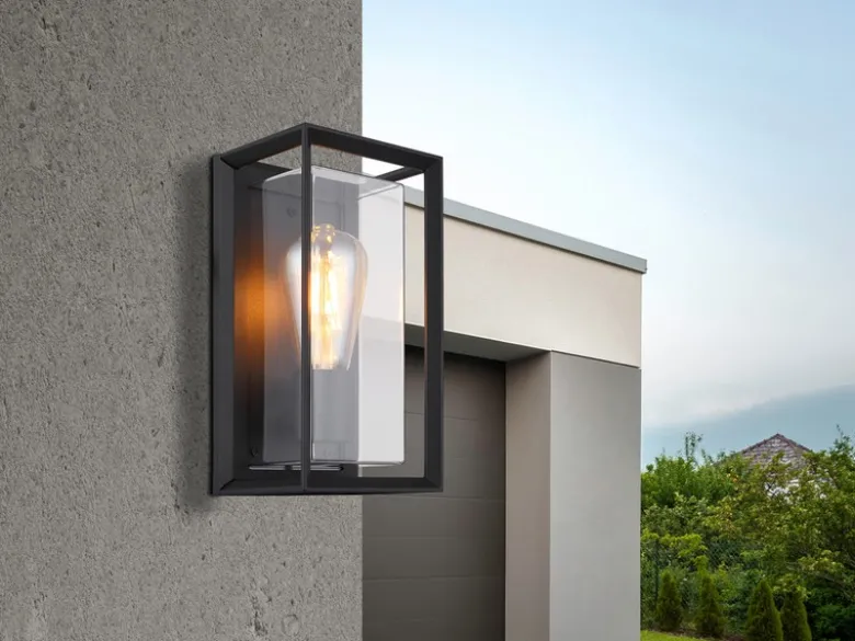 Außenwandleuchte LOGANA Laterne aus Aluminium in Schwarz, Höhe 25cm