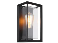 Außenwandleuchte LOGANA Laterne aus Aluminium in Schwarz, Höhe 25cm