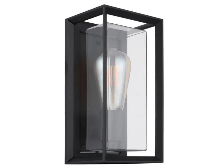Außenwandleuchte LOGANA Laterne aus Aluminium in Schwarz, Höhe 25cm