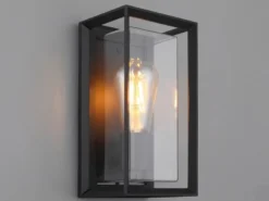 Außenwandleuchte LOGANA Laterne aus Aluminium in Schwarz, Höhe 25cm