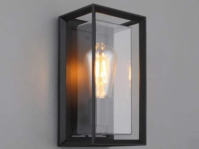 Außenwandleuchte LOGANA Laterne aus Aluminium in Schwarz, Höhe 25cm