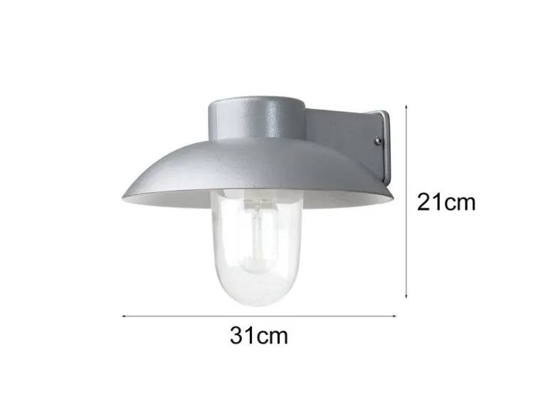Außenwandleuchte MANI aus Aluminium Silbergrau & Klarglas, Höhe 21cm