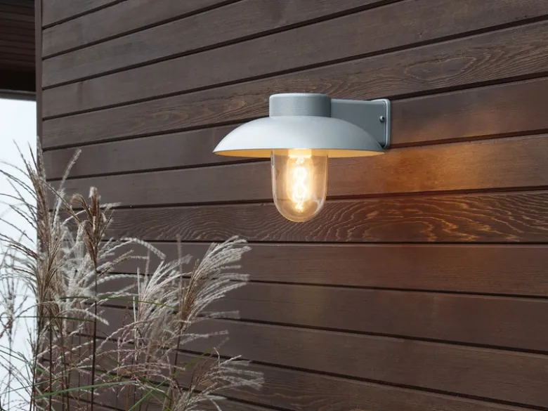 Außenwandleuchte MANI aus Aluminium Silbergrau & Klarglas, Höhe 21cm