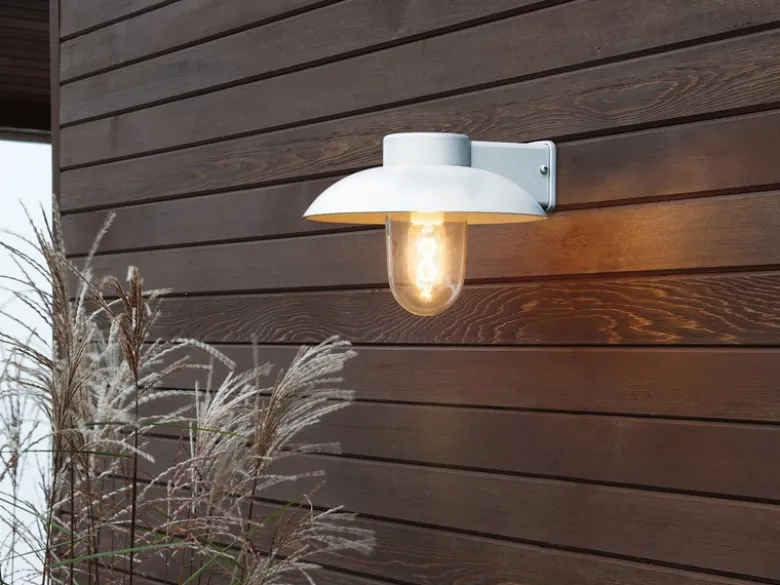 Außenwandleuchte MANI aus Aluminium Weiß & Klarglas, Höhe 21cm