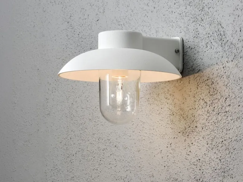 Außenwandleuchte MANI aus Aluminium Weiß & Klarglas, Höhe 21cm