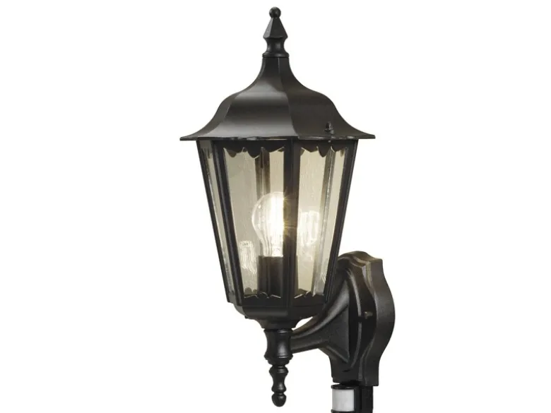 Außenwandleuchte mit Bewegungsmelder, antike E27 Wandlaterne, Schwarz Höhe 48cm