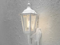 Außenwandleuchte mit Bewegungsmelder, antike E27 Wandlaterne, Weiß Höhe 48cm
