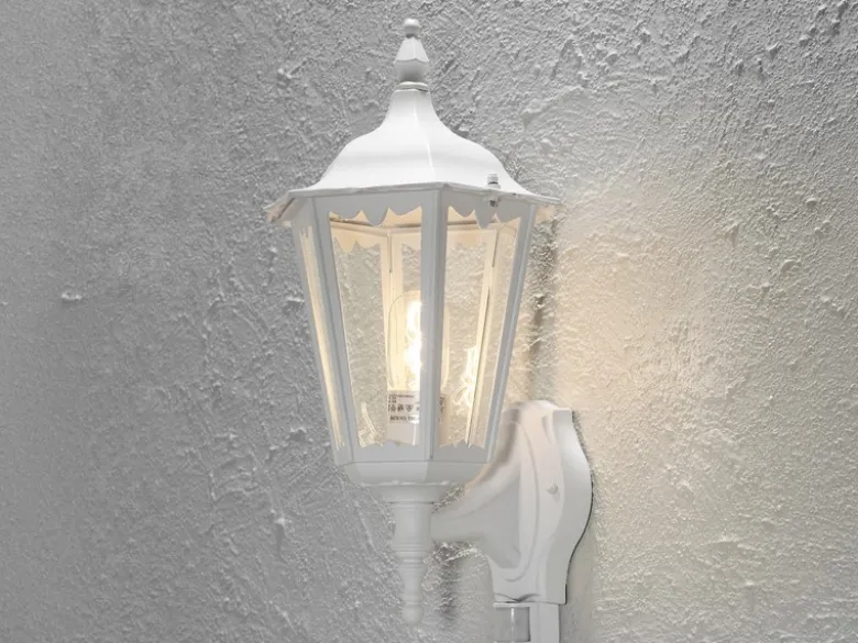 Außenwandleuchte mit Bewegungsmelder, antike E27 Wandlaterne, Weiß Höhe 48cm