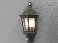 Außenwandleuchte mit Bewegungsmelder E27 Laternen Halbschale, Grün Höhe 49,5cm