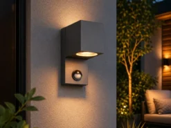 Außenwandleuchte mit Bewegungsmelder, Downlight Anthrazit eckig mit GU10 LED